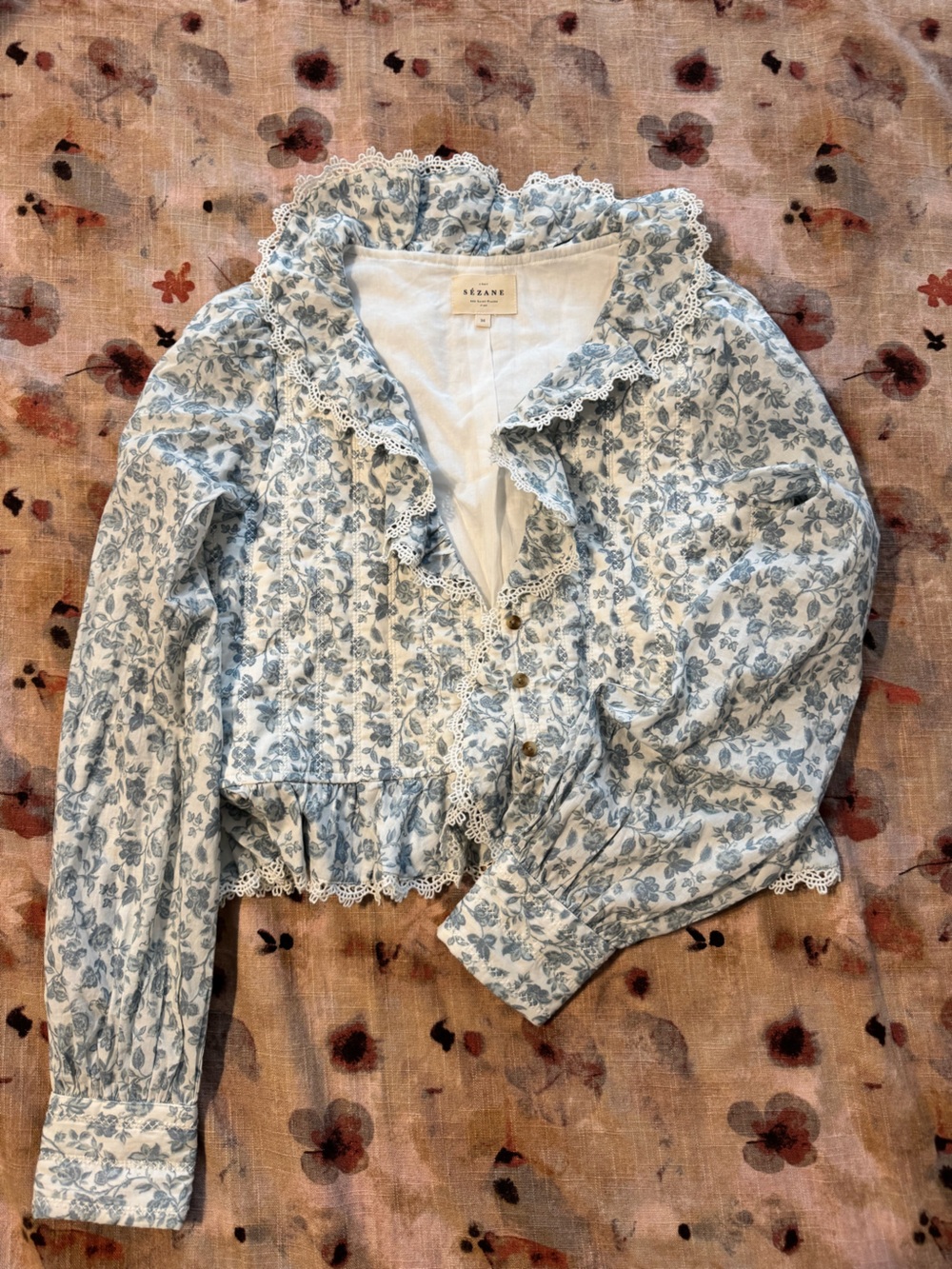 Sezane Alexiana Blouse Romantic Ecru Garden Print - Size 4